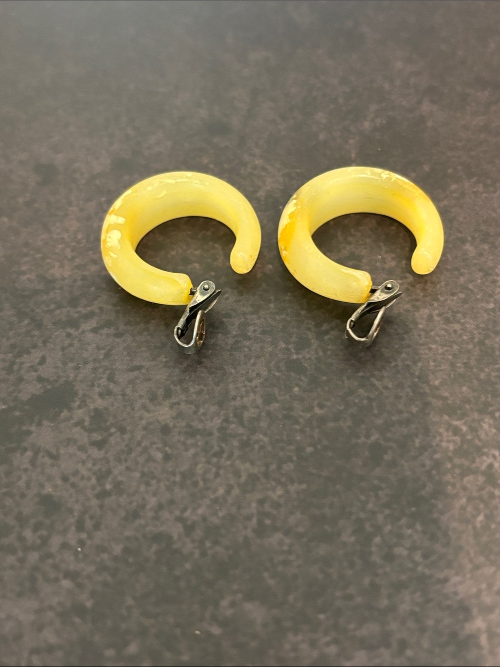 Vintage Yellow Lucite Hoop Clip-On Earrings
